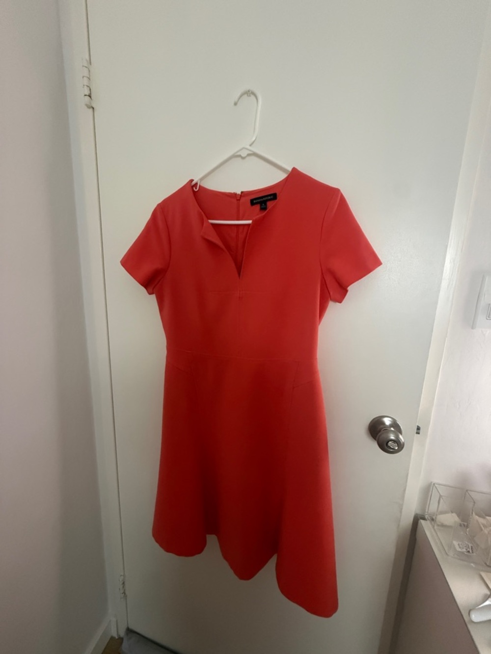 Banana Republic Coral V-Notch Fit-and-Flare Mini Dress